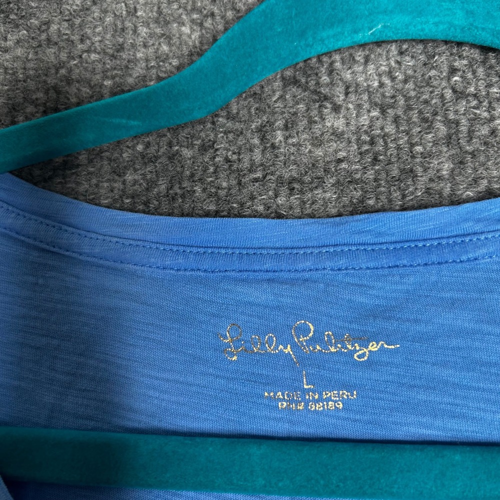 Lilly Pulitzer Blue Pima Cotton Slub Knit Short Sleeve Scoop Neck Tee Shirt L - Picture 3 of 9